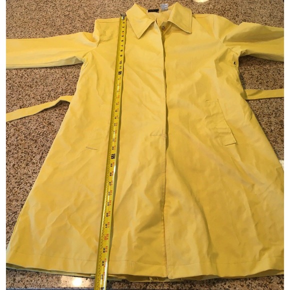 Paul Harris Design Small Yellow Rain Coat Midi Jacket Snap Front Collared Belted - Picture 6 of 12